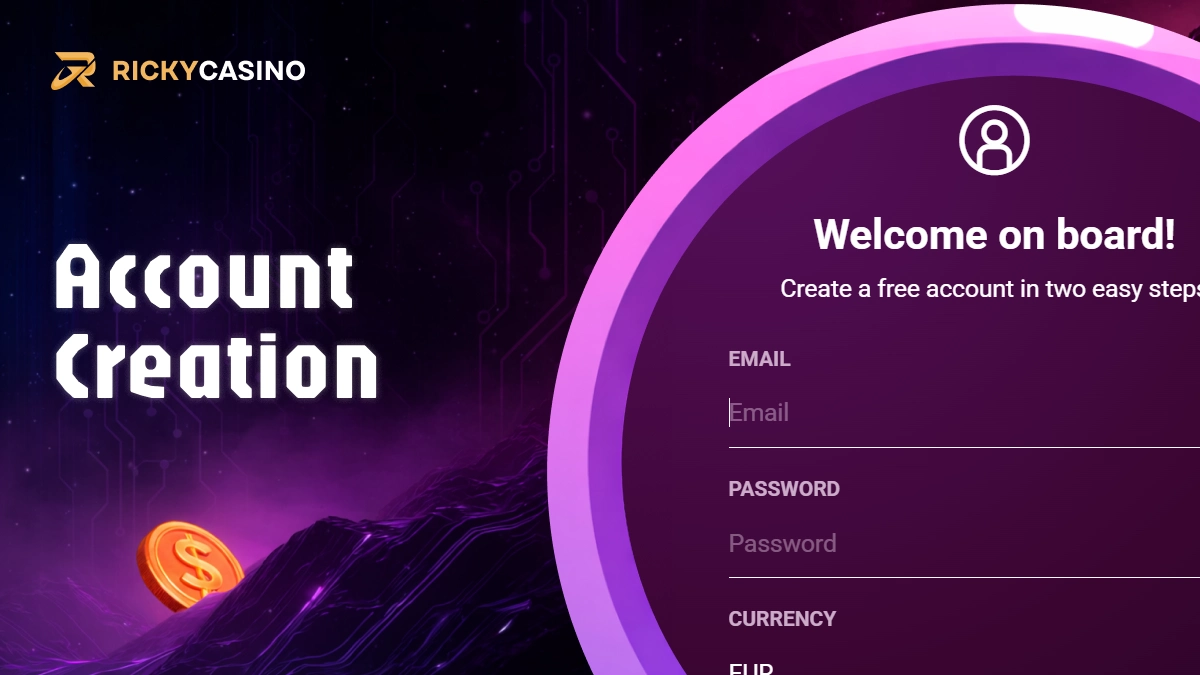 Ricky Casino account creation form displayed on purple interface