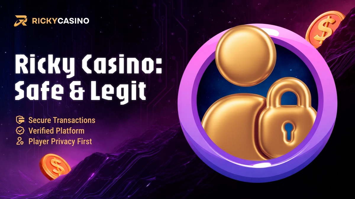 Gold lock icon symbolizing security on Ricky Casino dark purple background