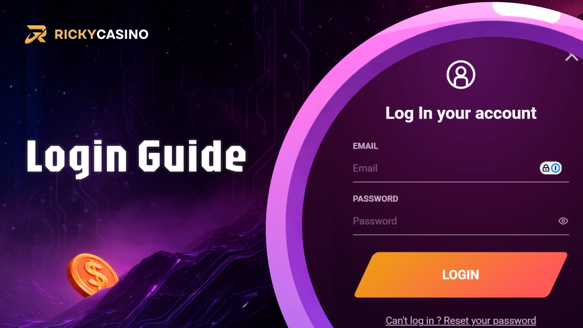 Ricky Casino login form with email and password fields