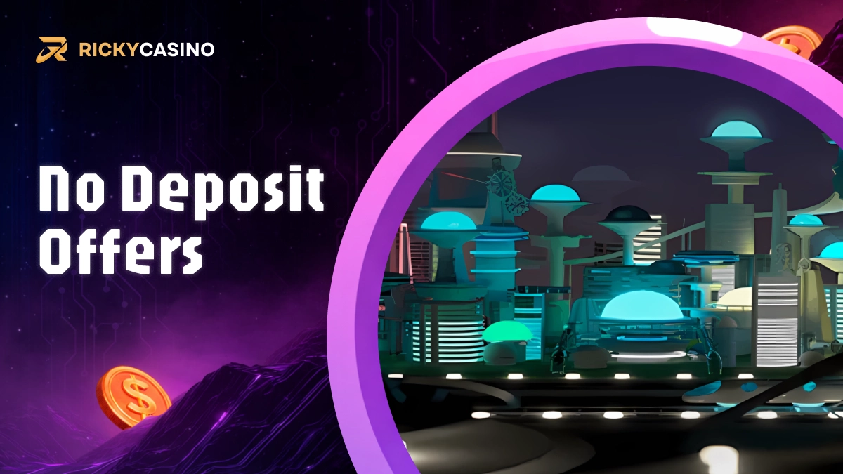 Futuristic city illustration representing Ricky Casino no deposit offers