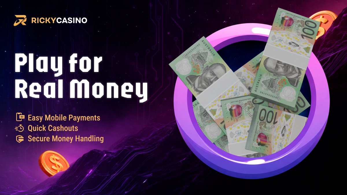 Euro banknotes illustration representing real money play at Ricky Casino