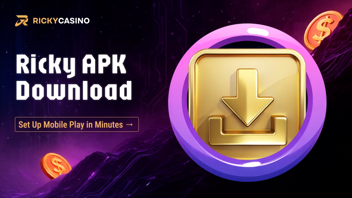 Ricky Casino APK download icon with arrow inside circular frame