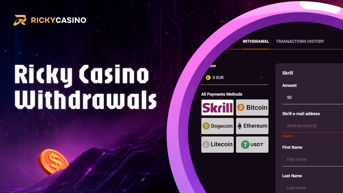 Ricky Casino withdrawal page interface with transaction list