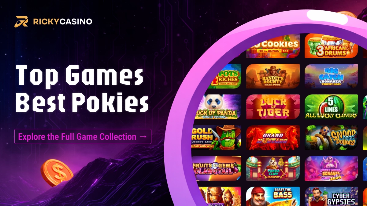 Ricky Casino game lobby showing a grid of popular slot games