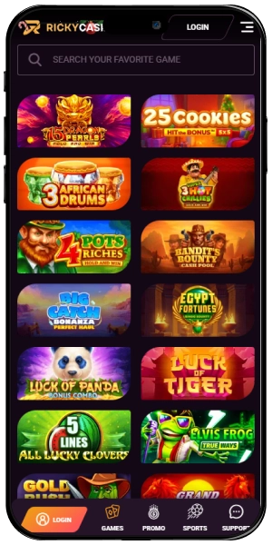 Ricky Casino games page screen