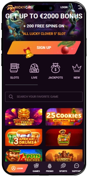 Ricky Casino Main page screen