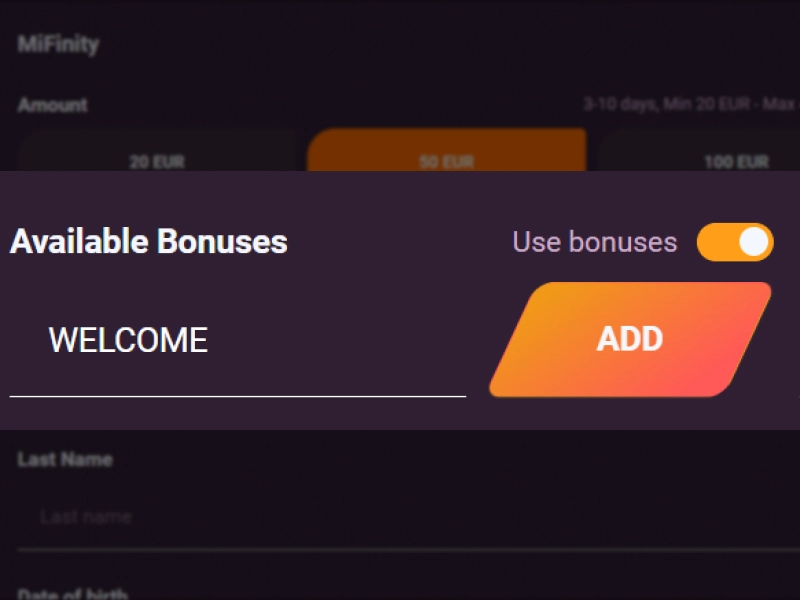 Ricky Casino available bonuses screen with welcome bonus selection