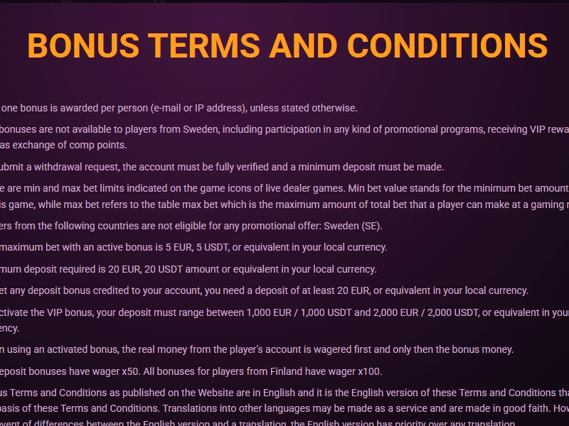 Ricky Casino bonus terms and wagering requirements information page