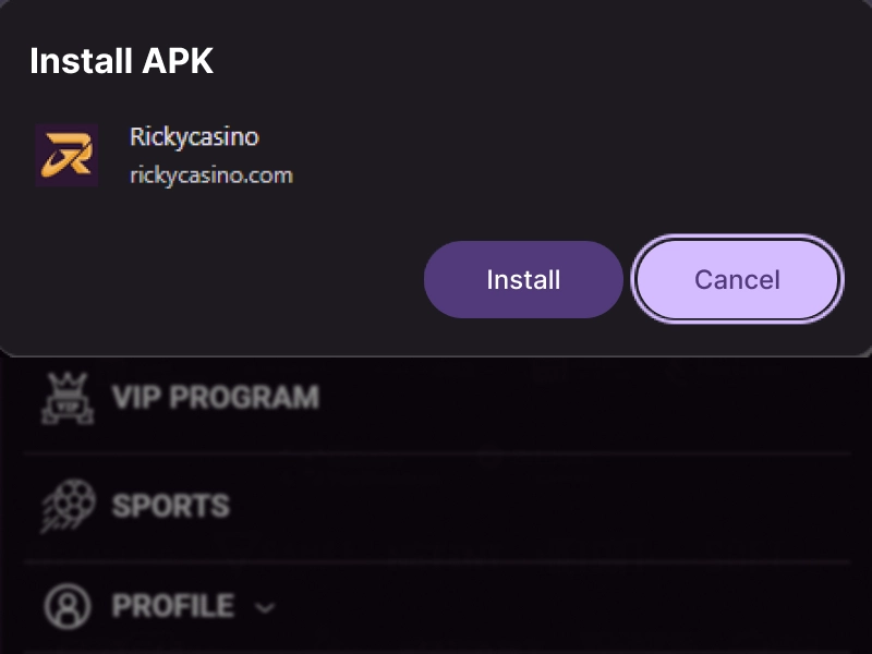 icky Casino APK installation confirmation screen on Android
