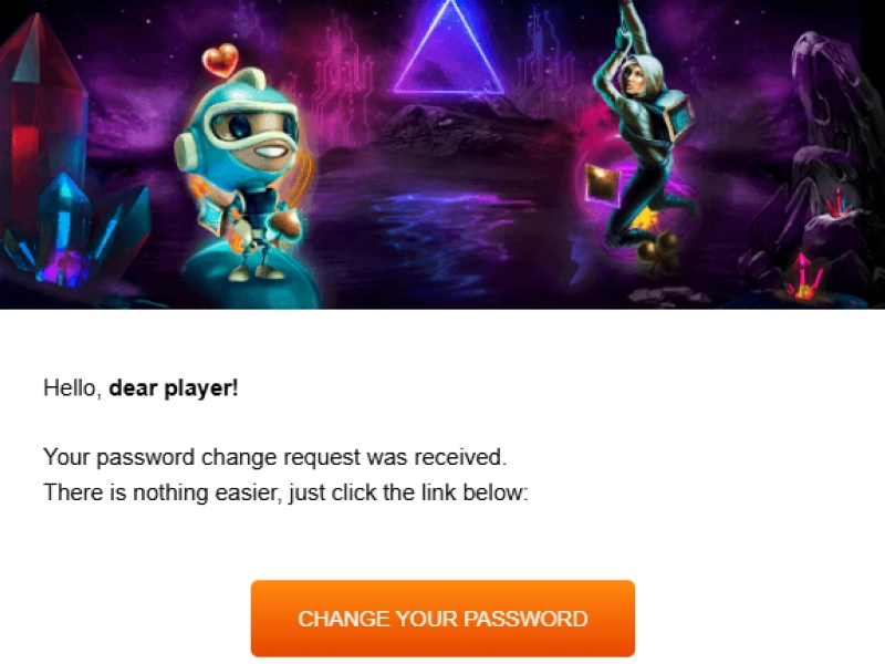 Ricky Casino password reset email with secure link to create a new password