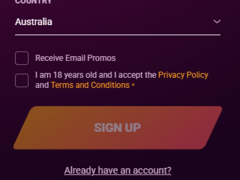 Ricky Casino sign-up form showing terms and privacy policy agreement