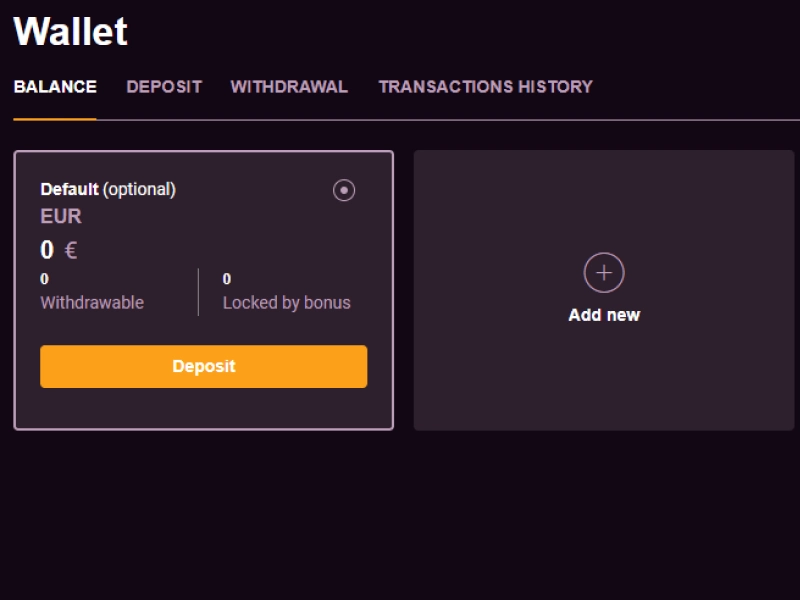 Ricky Casino wallet page showing deposit section and balance overview
